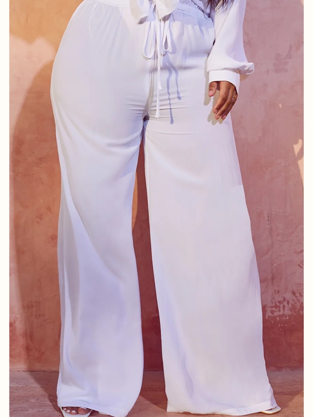 PrettyLittleThing White Wide Leg Drawstring Beach Trousers.